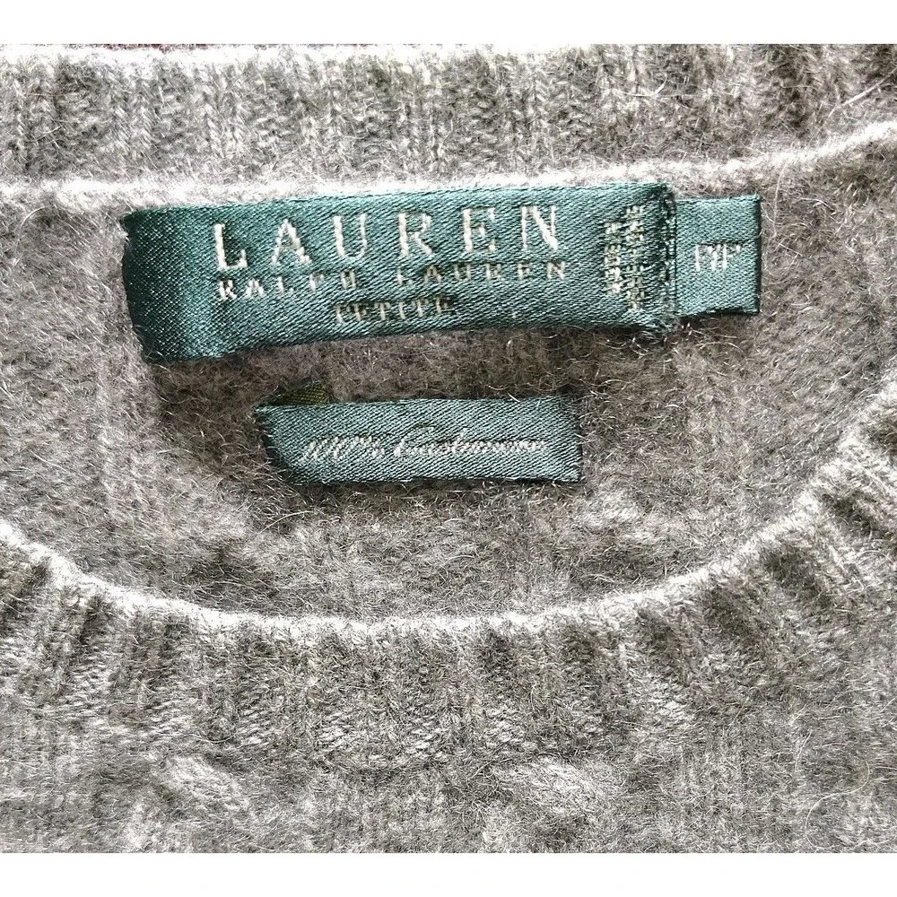Lauren Ralph Lauren Petite P/P 100% Cashmere Cable Knit Sweater Gray Hand Wash